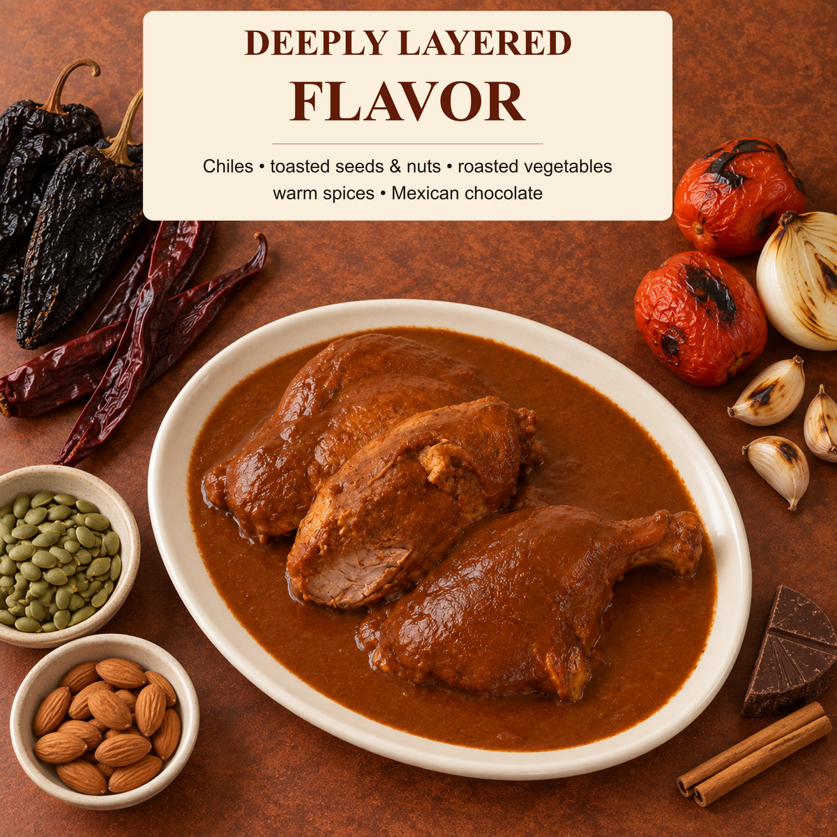 Layered chicken mole flavor