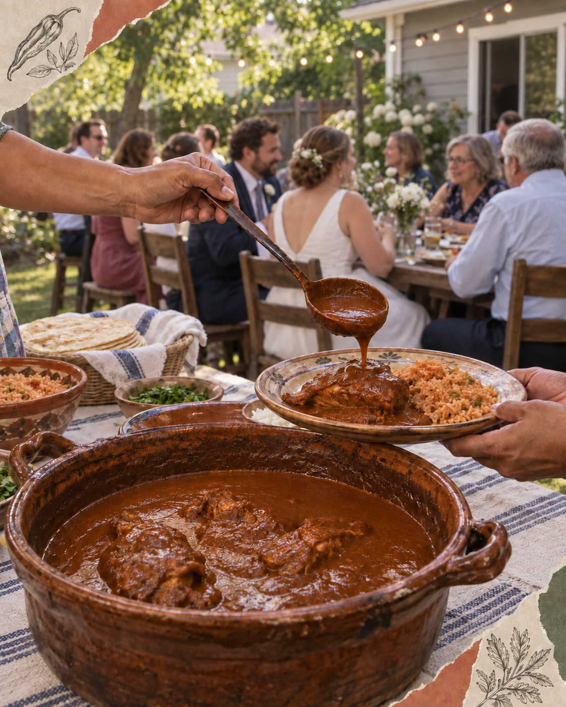 Family preparing mole for a wedding in Mexico